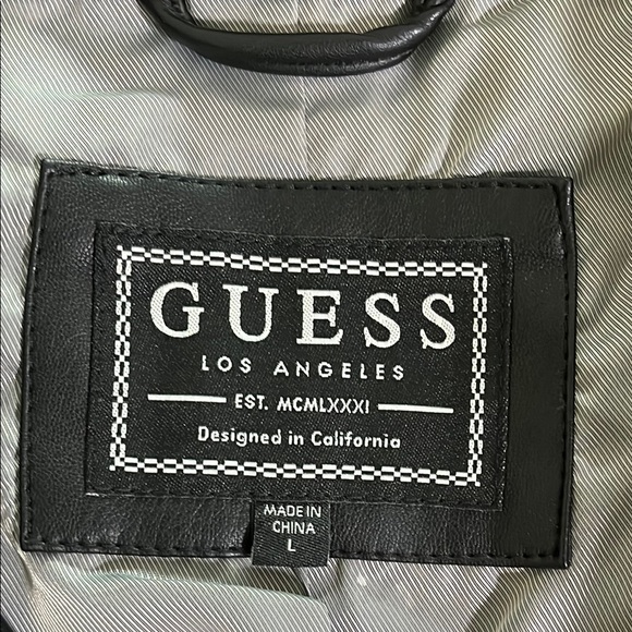 GUESS Black Faux Leather Perforated Jacket Size Large - Picture 13 of 15